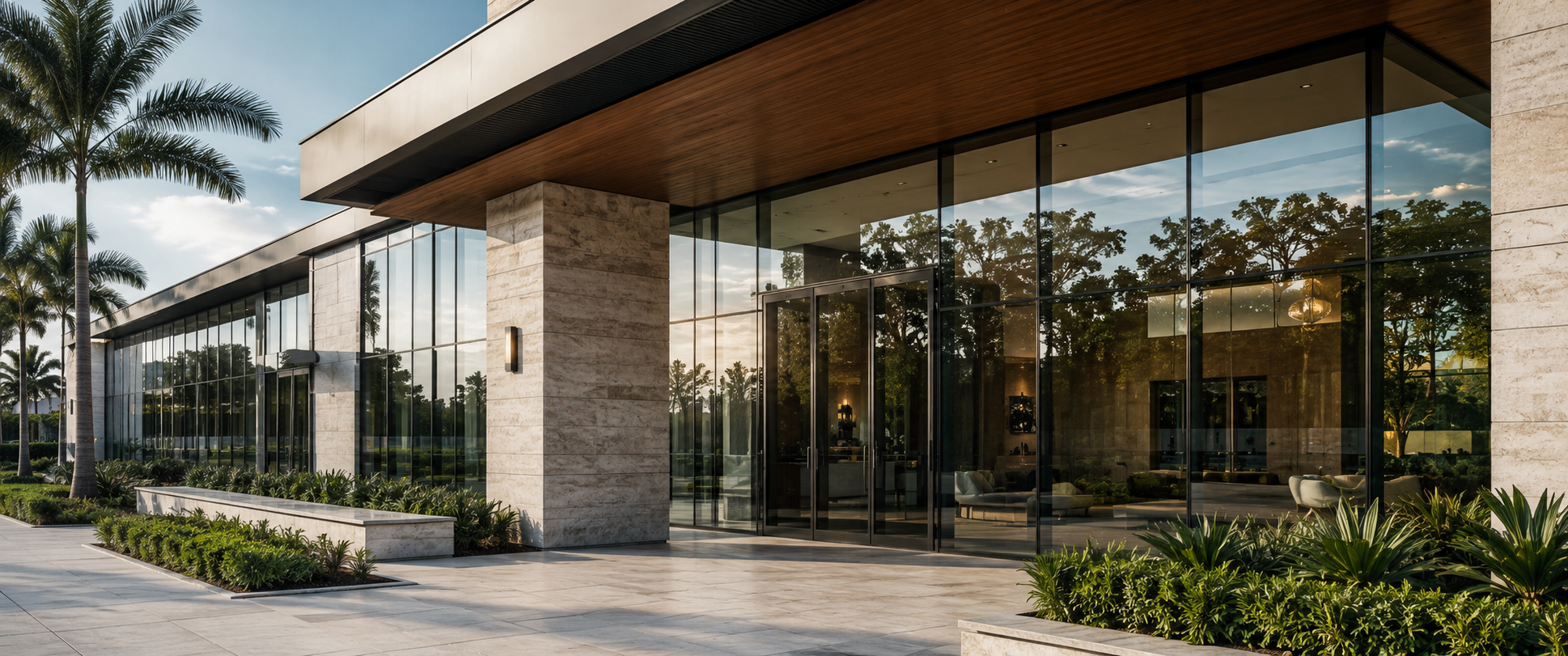 Sophisticated contemporary commercial property with expansive architectural glass